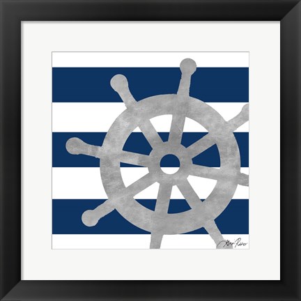 Framed Silver Coastal on Blue Stripe III Print