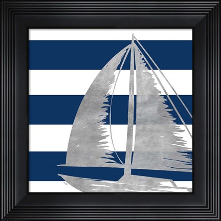 Framed Silver Coastal on Blue Stripe IV Print