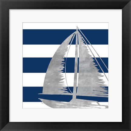 Framed Silver Coastal on Blue Stripe IV Print