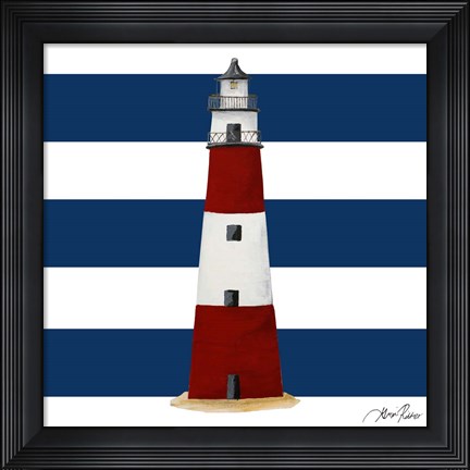 Framed Nautical Stripe Lighthouse Print