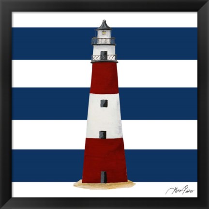 Framed Nautical Stripe Lighthouse Print