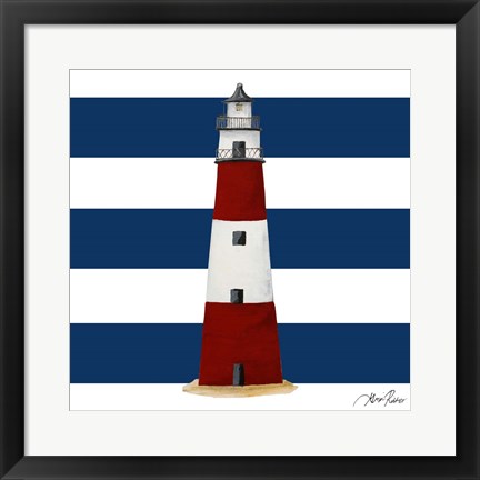 Framed Nautical Stripe Lighthouse Print