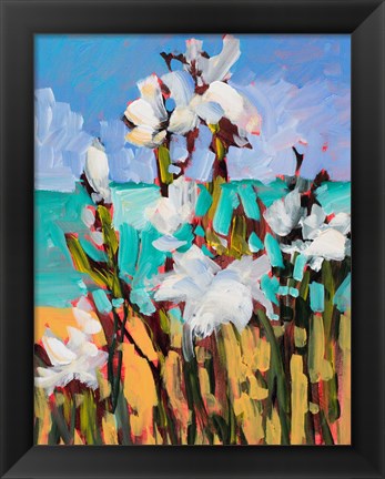 Framed Flowers By The Beach Print