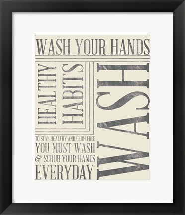 Framed Bath Reminders in Gray III Print