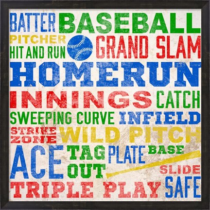Framed Colorful Baseball Typography Print
