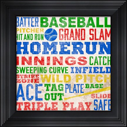 Framed Colorful Baseball Typography Print
