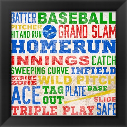 Framed Colorful Baseball Typography Print