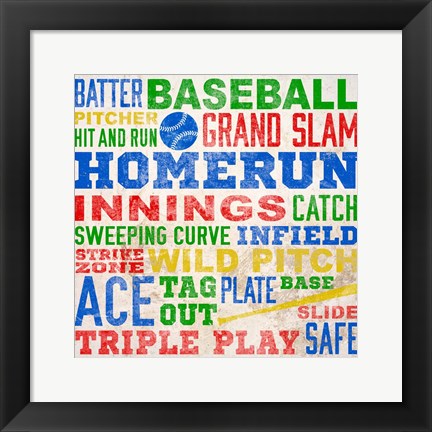 Framed Colorful Baseball Typography Print