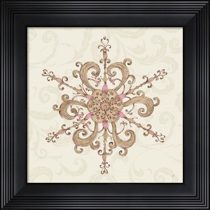 Framed Elegant Season Snowflake IV Pink Print