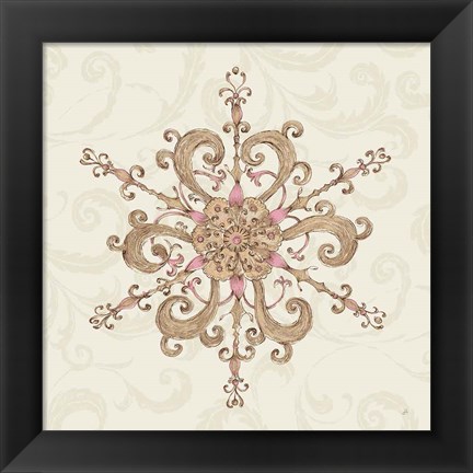 Framed Elegant Season Snowflake IV Pink Print