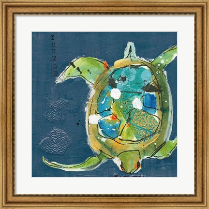 Framed Chentes Turtle on Blue Print