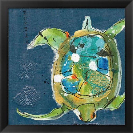 Framed Chentes Turtle on Blue Print