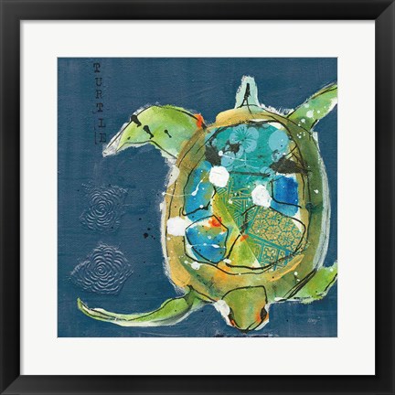 Framed Chentes Turtle on Blue Print