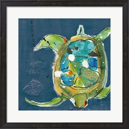 Framed Chentes Turtle on Blue Print