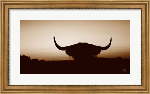 Framed Bull Set Sepia Crop Print