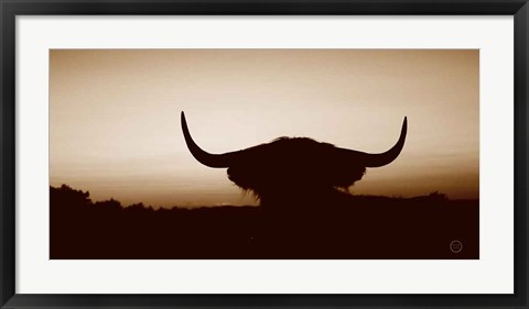 Framed Bull Set Sepia Crop Print