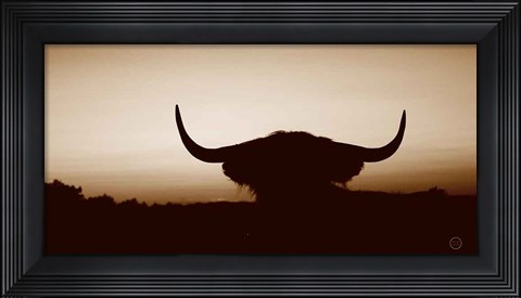 Framed Bull Set Sepia Crop Print