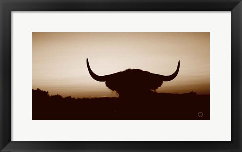 Framed Bull Set Sepia Crop Print