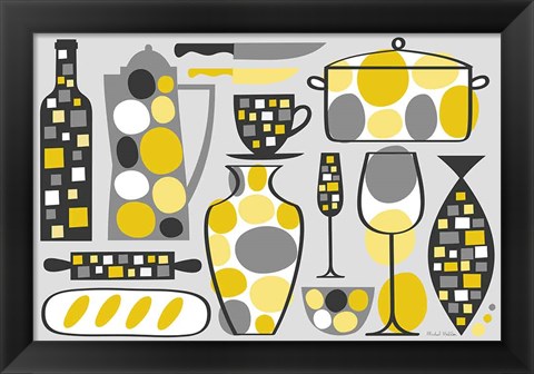 Framed Modern Kitchen V Yellow Print