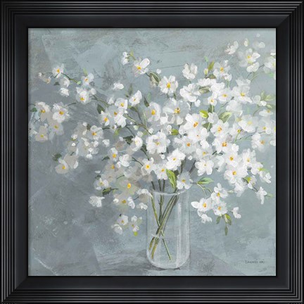 Framed Fresh White Bouquet Gray Crop Print