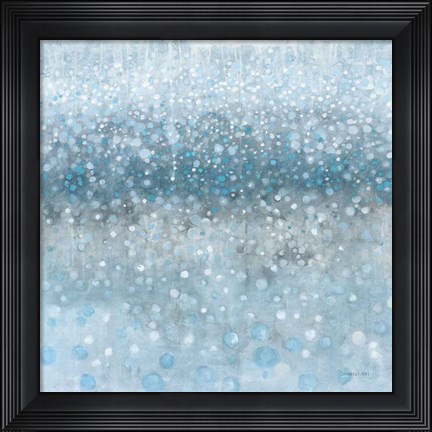 Framed Abstract Rain Slate Blue Print