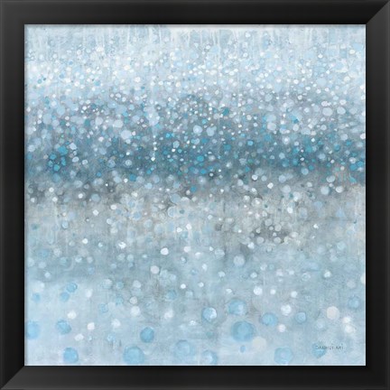 Framed Abstract Rain Slate Blue Print