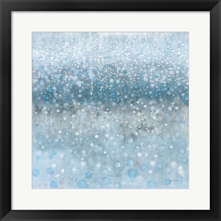 Framed Abstract Rain Slate Blue Print