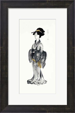Framed Geisha I Black and Gold Print