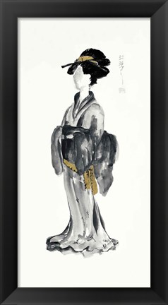 Framed Geisha I Black and Gold Print