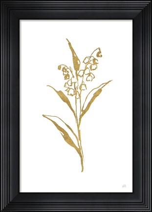 Framed Gold Line Lily of the Valley II Print