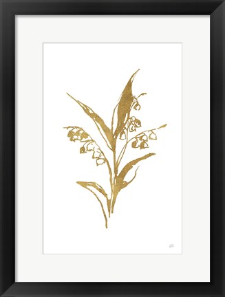 Framed Gold Line Lily of the Valley I Print