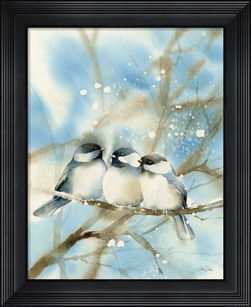 Framed Three Chickadees Print