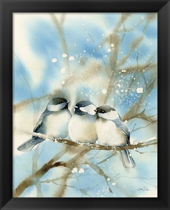 Framed Three Chickadees Print