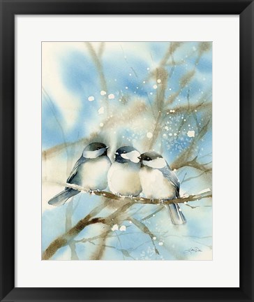 Framed Three Chickadees Print