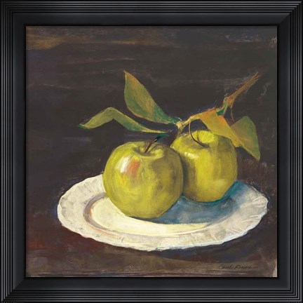 Framed Green Apple I Dark Brown Print