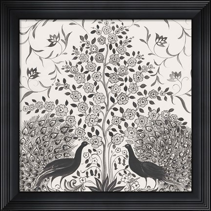 Framed Peacock Garden VIII BW Print
