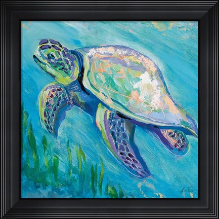 Framed Sea Turtle Swim Light Flipped Print