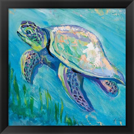 Framed Sea Turtle Swim Light Flipped Print