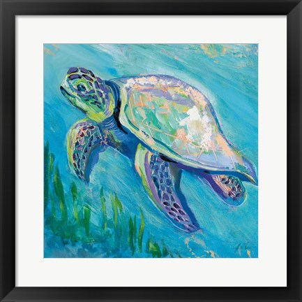 Framed Sea Turtle Swim Light Flipped Print