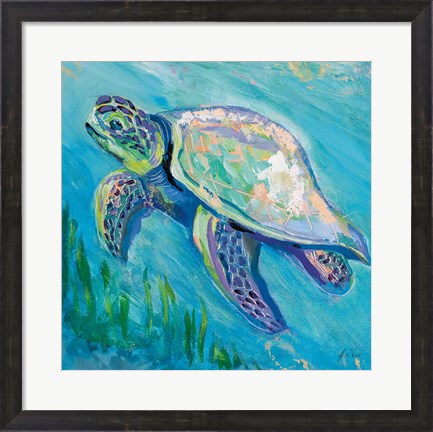 Framed Sea Turtle Swim Light Flipped Print
