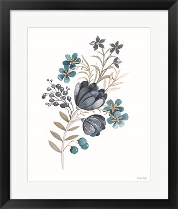 Framed Blue Botanical Mums Print