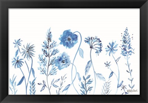 Framed Wildflowers in Blue Print