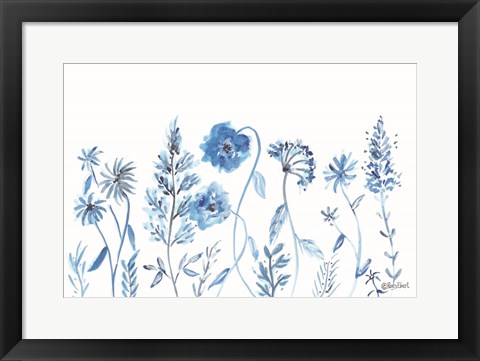 Framed Wildflowers in Blue Print