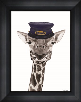 Framed Train Conductor Giraffe Print