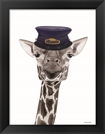 Framed Train Conductor Giraffe Print