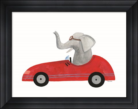 Framed Elephant in a Car Print
