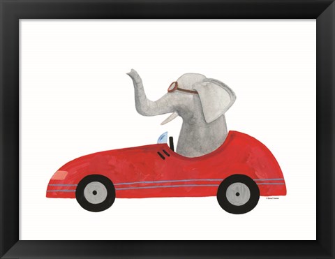 Framed Elephant in a Car Print