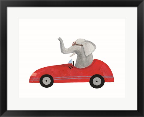 Framed Elephant in a Car Print