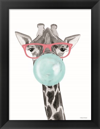 Framed Bubble Gum Giraffe Print