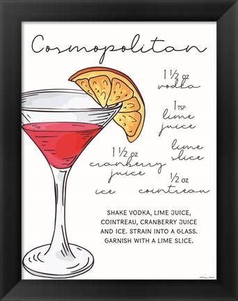 Framed Cosmopolitan Recipe Print